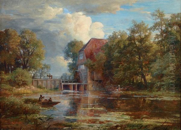 At The Wohldorf Water Mill Oil Painting by Adolf Friedrich Vollmer