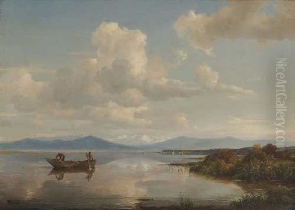 Fischerboot Am Ufer Des Chiemsees Oil Painting by Adolf Friedrich Vollmer