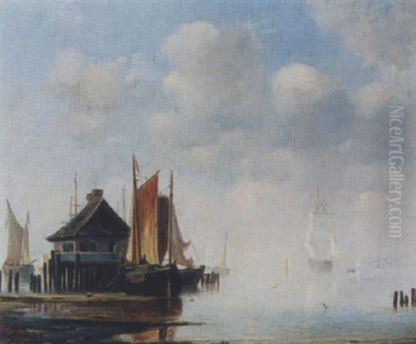 Kleiner Hafen Mit Segelschiffen Oil Painting by Adolf Friedrich Vollmer