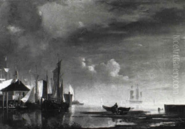 Segelschiffe Im Hafen Oil Painting by Adolf Friedrich Vollmer