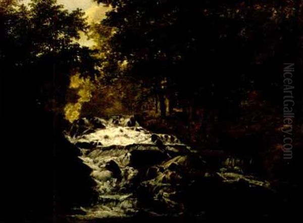 Rapids In The Forest Oil Painting by Joseph Vollmering