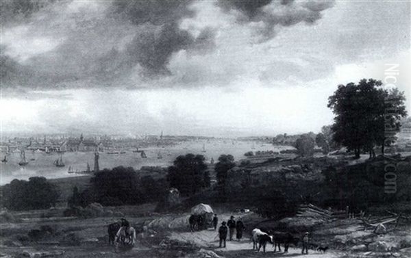 View Of New York From The Weehawken Heights Oil Painting by Joseph Vollmering