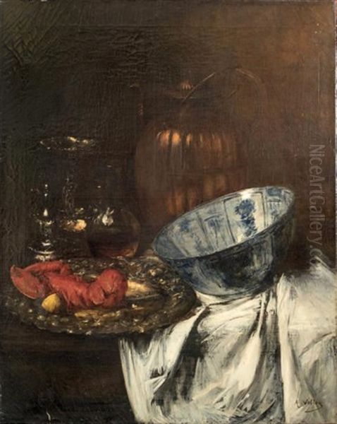 Nature Morte Au Homard, Circa 1900 Oil Painting by Alexis Vollon