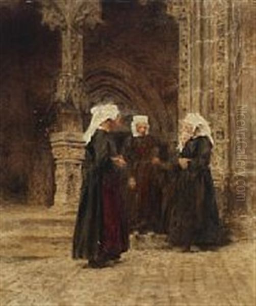 Nuns In Front Of A Church Oil Painting by Alexis Vollon