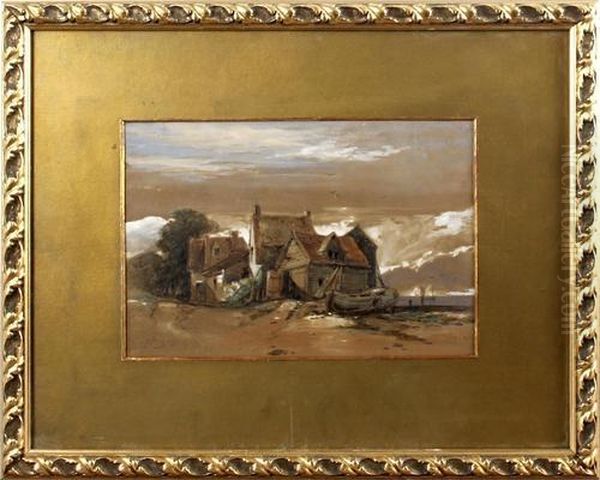 Cottages By The Seashore Oil Painting by Henry Bright