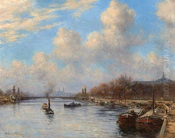 Vue De La Seine Avec Le Pont Alexandre Iii, Paris Oil Painting by Alexis Vollon