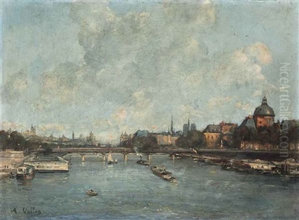 The River Seine At The Pont Des Arts, Paris Oil Painting by Alexis Vollon