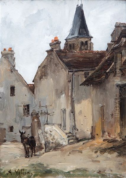 A French Village Square With A Donkey Oil Painting by Antoine Vollon