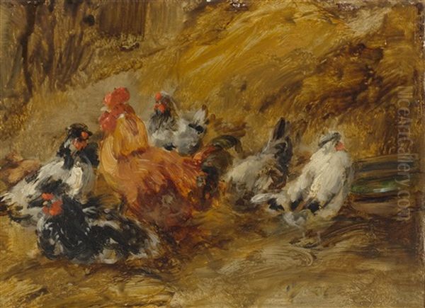 Chickens In A Barn Oil Painting by Antoine Vollon