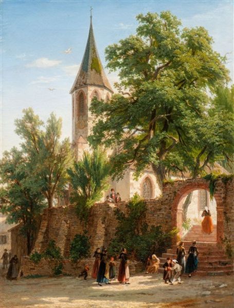 View Of A Church, Probably Betberg Oil Painting by Johann Jakob Vollweider