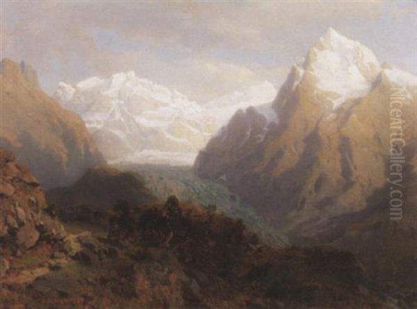 Blick Auf Einen Alpengletscher Im Hochsommer Oil Painting by Johann Jakob Vollweider