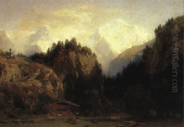 Hochalp Mit Blick Auf Eiger, Monch Und Jungfrau by Johann Jakob Vollweider