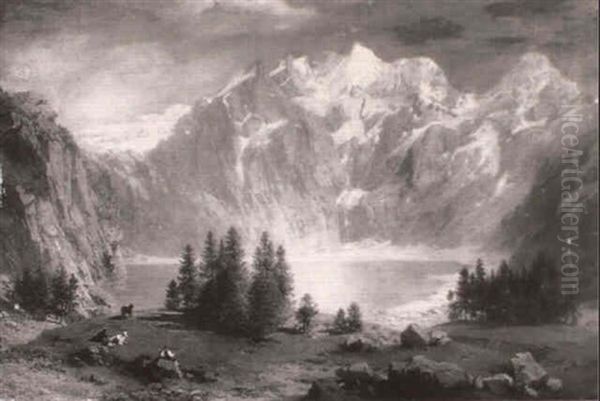 Alpine Lake Landscape Oil Painting by Johann Jakob Vollweider