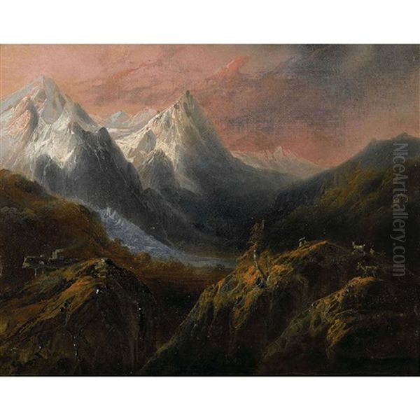 Zinggenstock Mit Oberem Grimselgletscher Oil Painting by Carl Franz Rudolf Volmar