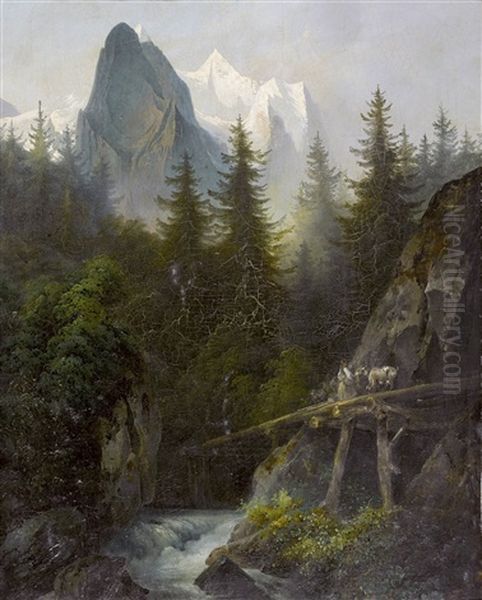 Wilder Gebirgsbach Mit Well- Und Wetterhorn Oil Painting by Carl Franz Rudolf Volmar