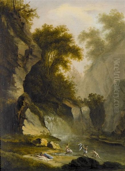 Idyllische Felsige Berglandschaften (pair) Oil Painting by Carl Franz Rudolf Volmar