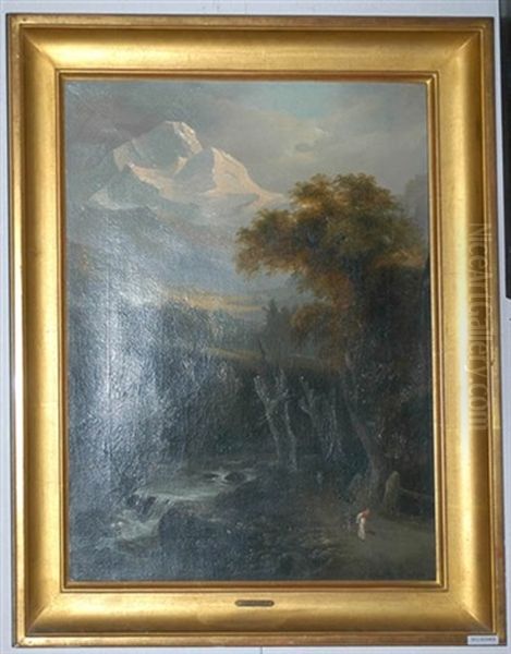 Gebirgslandschaft An Der Lutschine Oil Painting by Carl Franz Rudolf Volmar