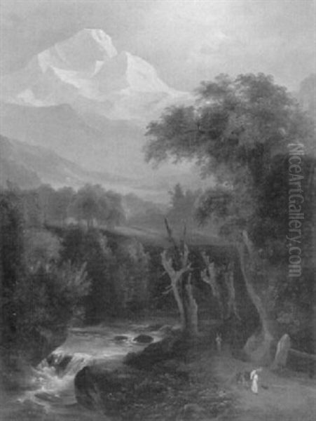 Gebirgslandschaft Mit Fluss Und Staffagefiguren Oil Painting by Carl Franz Rudolf Volmar