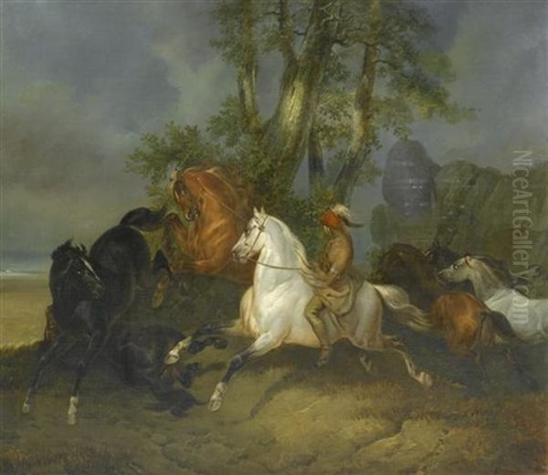 Indianer Bei Der Pferdejagd Oil Painting by Johann Georg Volmar