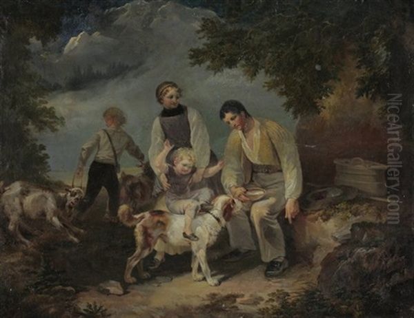 Bauernfamilie Bei Der Pause Oil Painting by Johann Georg Volmar