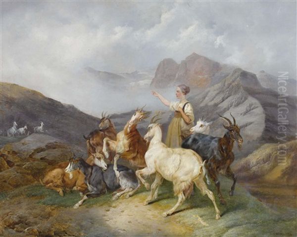 Berglandschaft Mit Hirtin Und Ziegen Oil Painting by Joseph Simon Volmar