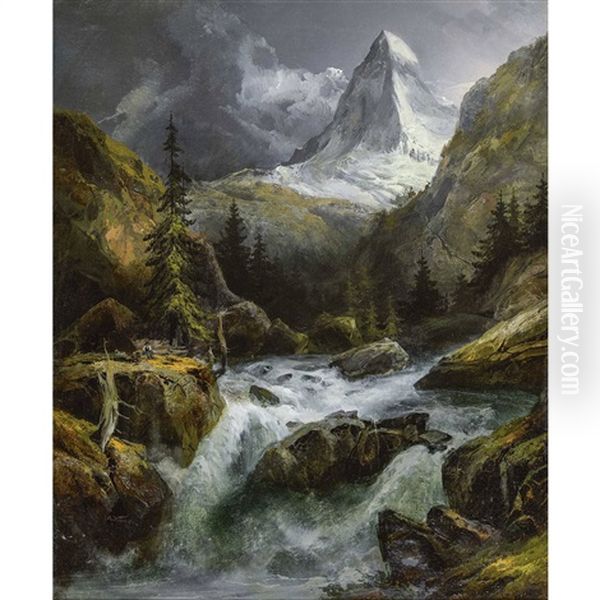 Gebirgsbach Vor Dem Matterhorn Oil Painting by Rudolf Volmar