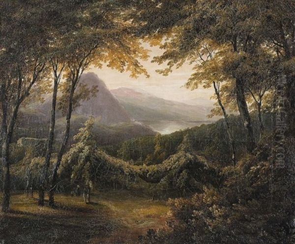 Mutter Und Kind Unter Hopfenranken In Waldiger Landschaft Oil Painting by Rudolf Volmar