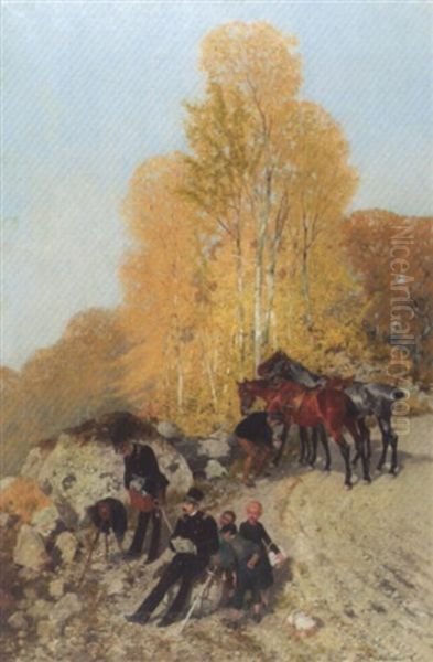 Offiziersgruppe Am Ostermundigenberg Oil Painting by Theodor Volmar