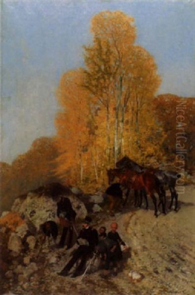 Offiziersgruppe Am Ostermundigenberg Oil Painting by Theodor Volmar