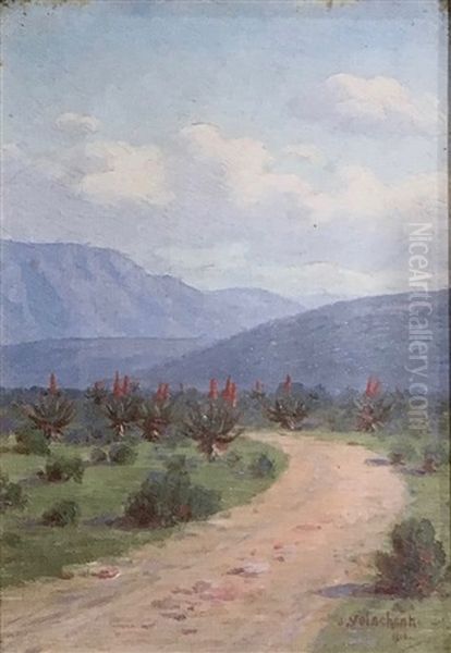 A Road Thro The Veld & The Veld - A Pair Oil Painting by Jan Ernst Abraham Volschenk