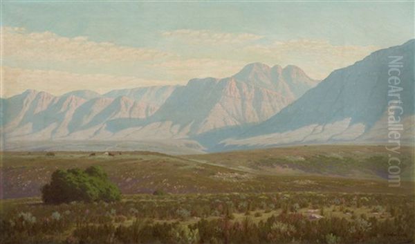 A Fine Day In The Veld - Scene Near Courente River, Riverdale (sic) Oil Painting by Jan Ernst Abraham Volschenk