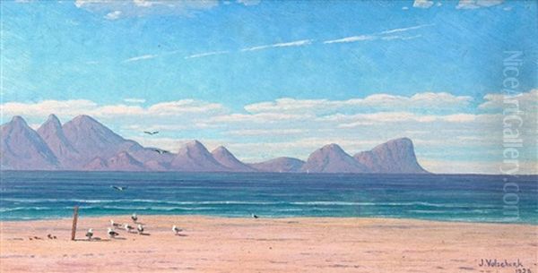 Cape Hanglip From Muizenberg Beach Oil Painting by Jan Ernst Abraham Volschenk