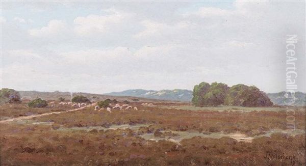 Landscape With Sheep Grazing Oil Painting by Jan Ernst Abraham Volschenk