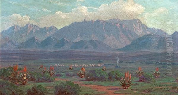 Morning On The Veld Oil Painting by Jan Ernst Abraham Volschenk