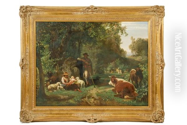 Pastoral Scene With Shepherd Oil Painting by Johann Friedrich Voltz