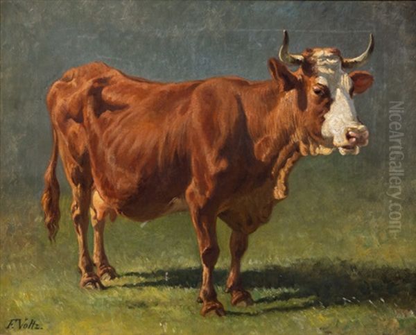 Bildnis Einer Braunen Kuh Auf Einer Weide Oil Painting by Johann Friedrich Voltz