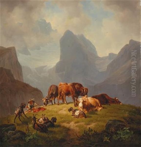 Langenfelder Near Garmisch With View Of The Zugspitze, Hollental Glacier And Ruffelwande Oil Painting by Johann Friedrich Voltz