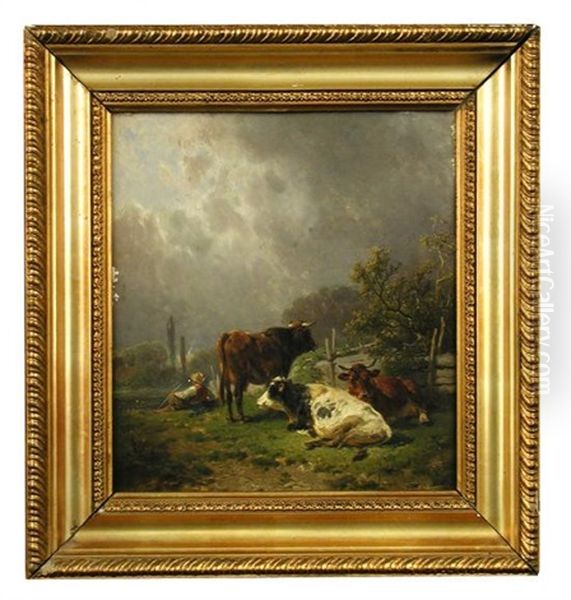 Herdsman With Cattle In A Landscape by Johann Friedrich Voltz