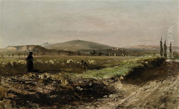 Landschaft Mit Schafer Und Seiner Herde Oil Painting by Ludwig Gustav Voltz