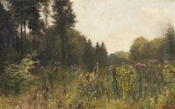 Waldlichtung Mit Reh Oil Painting by Ludwig Gustav Voltz