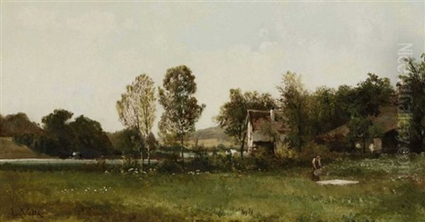 Bauerin Beim Bleichen Der Wasche Oil Painting by Ludwig Gustav Voltz