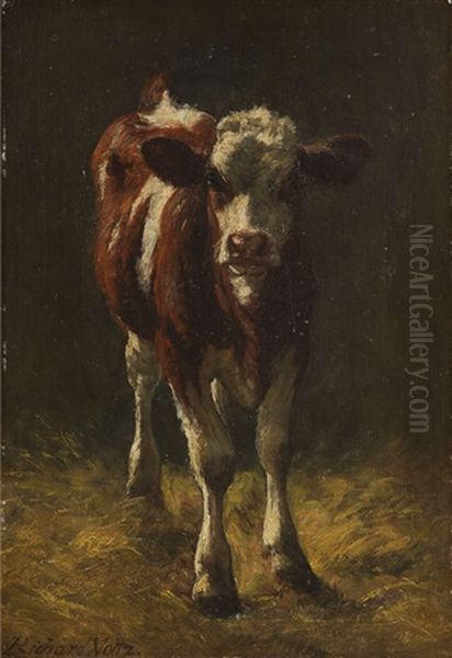 Kalbchen Im Stall Oil Painting by Richard Voltz