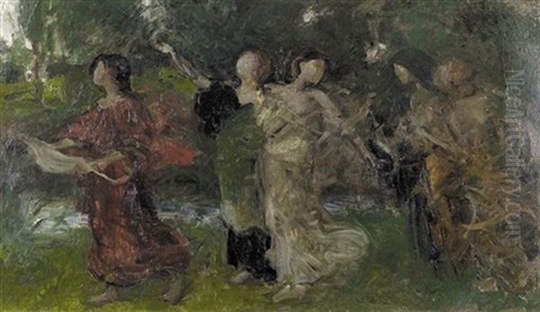 Der Abendgesang (preliminary Study) Oil Painting by Wilhelm Volz