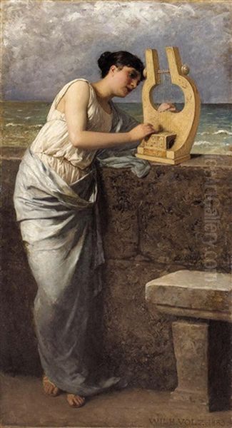 Girl With A Lyre Oil Painting by Wilhelm Volz