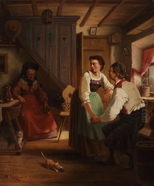 Paar In Der Stube Oil Painting by Hermann Volz