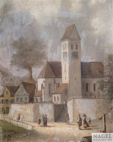 Kirchgang In Erolzheim Oil Painting by Hermann Volz