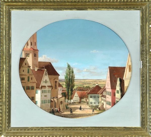 Belebte Strasenansicht Einer Stadt Mit Blick Auf Feldlandschaft Oil Painting by Hermann Volz