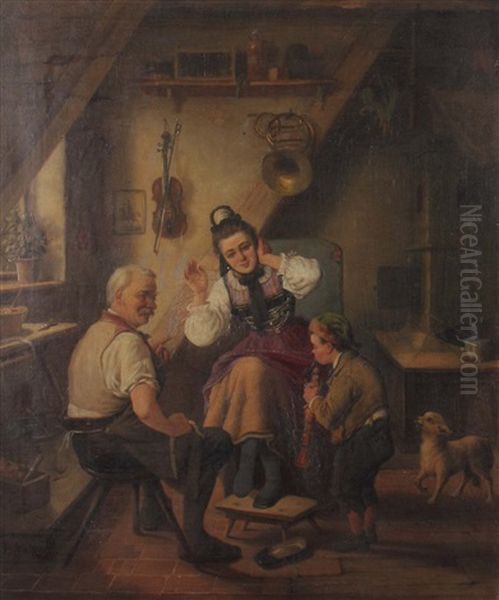 Genreszene Mit Musizierendem Knaben Oil Painting by Hermann Volz