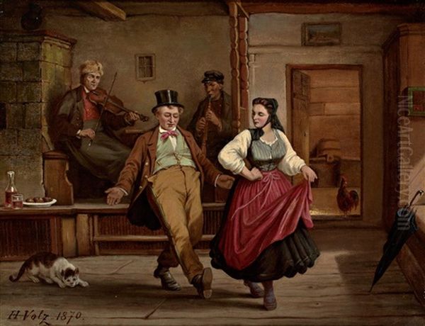 Tanzendes Paar Und Musikanten In Einer Stube Oil Painting by Hermann Volz