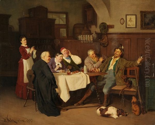 Frohliche Gesellschaft Im Wirtshaus Oil Painting by Hermann Volz